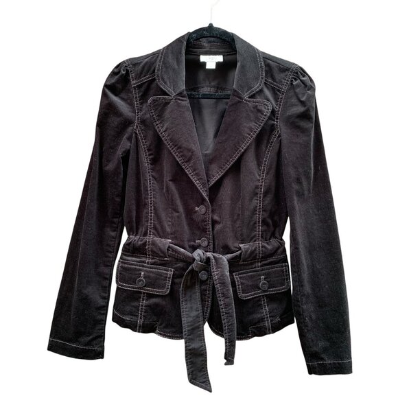 Ann Taylor Loft Black Corduroy Tie Waist & Button Jacket Womens Size 8 - Picture 1 of 11